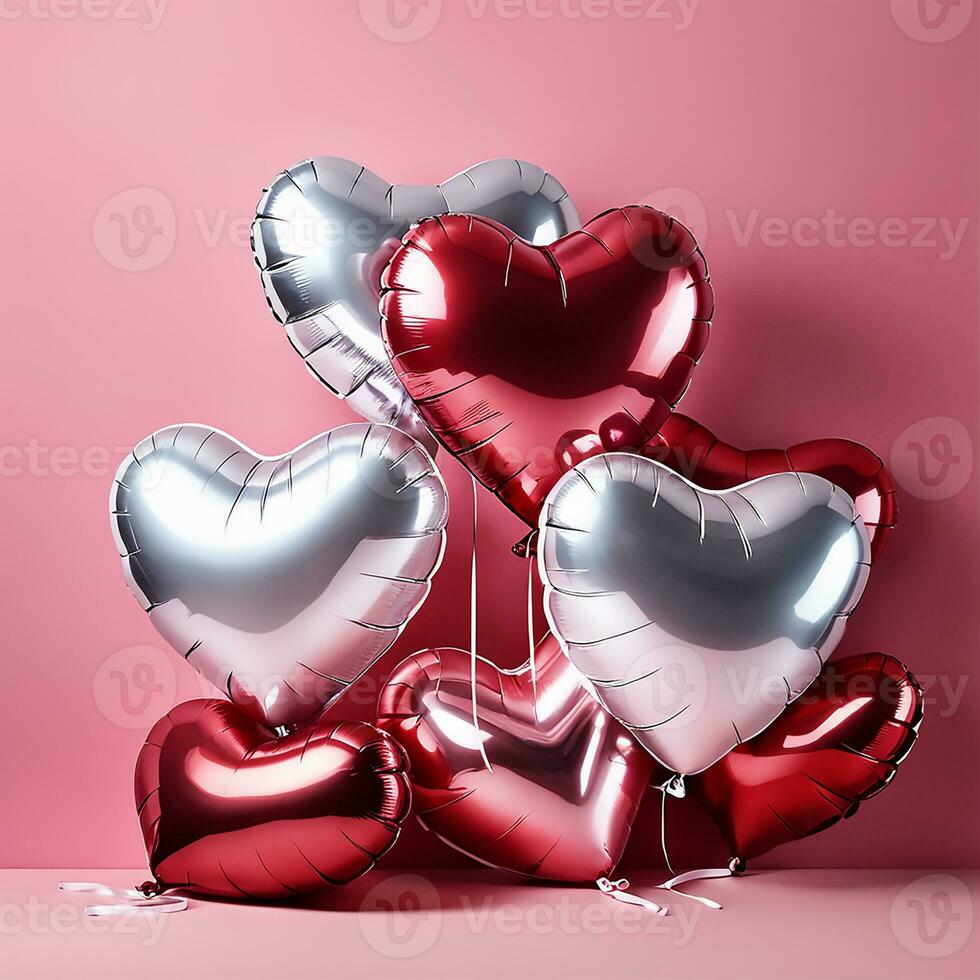 heart shaped balloons on pink background photo