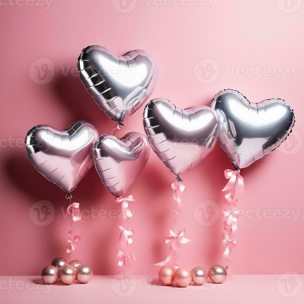 heart shaped balloons on pink background photo