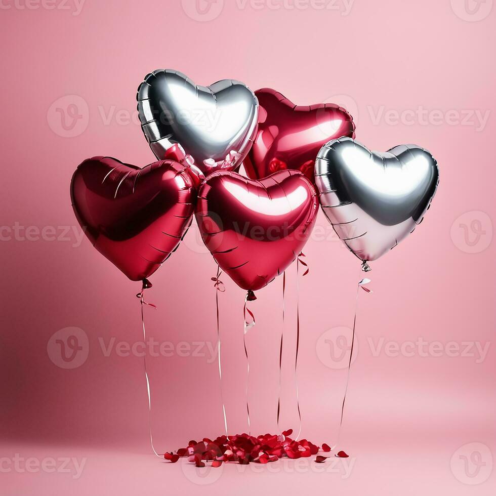 heart shaped balloons on pink background photo
