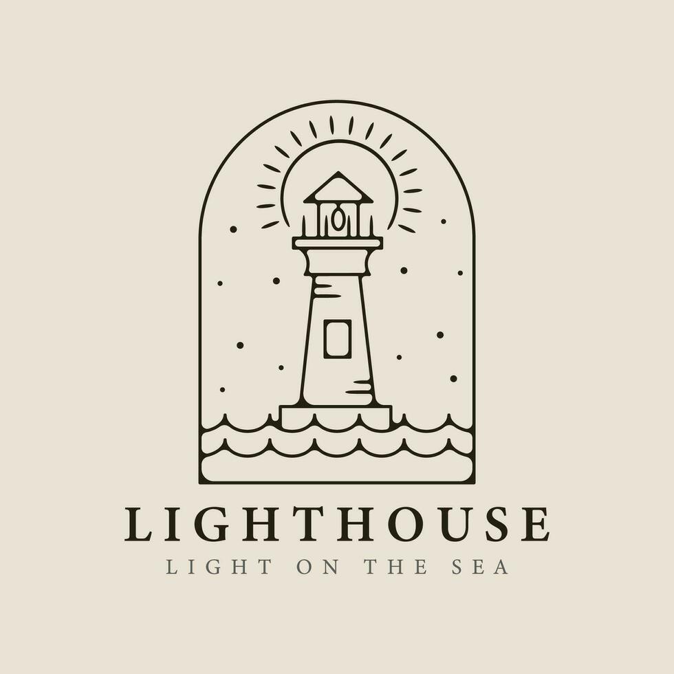 lighthouse line art logo minimalist style with emblem vector illustration design.