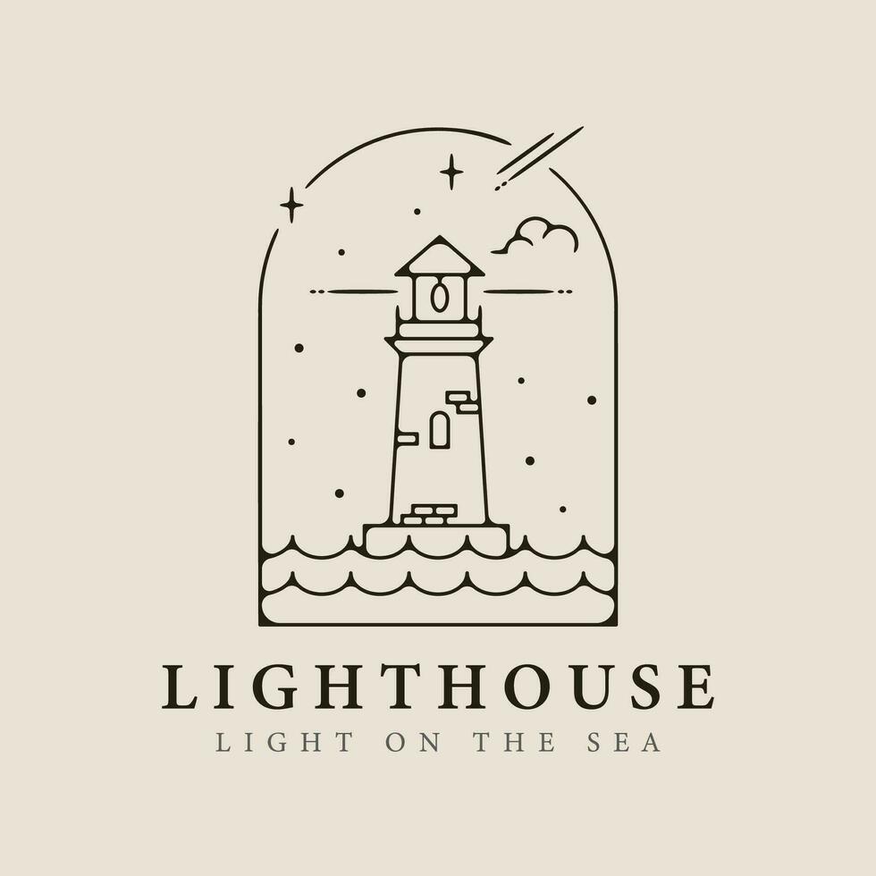 lighthouse line art logo minimalist style with emblem vector illustration design.