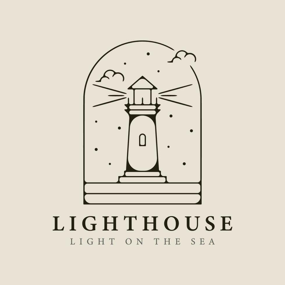 lighthouse line art logo minimalist style with emblem vector illustration design.