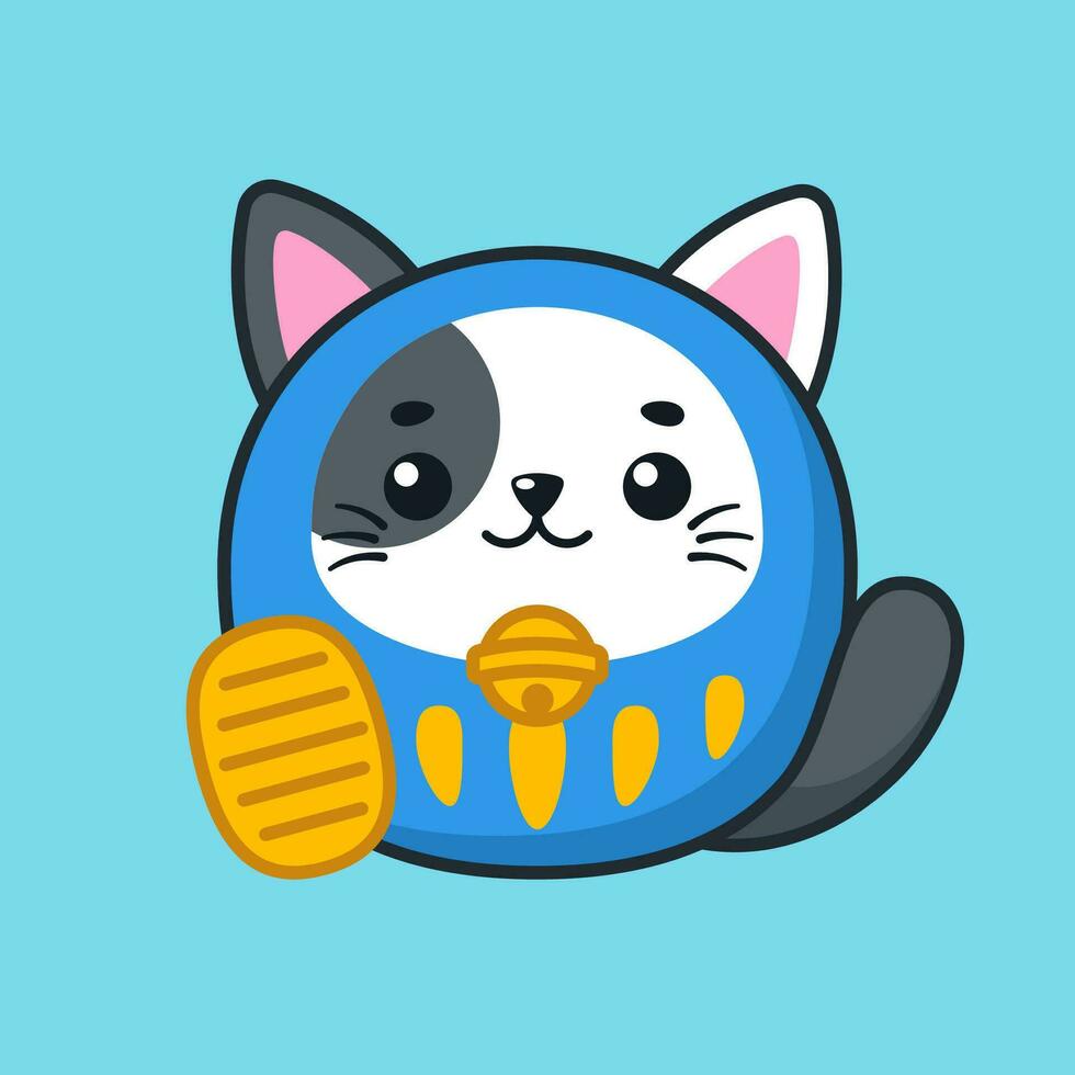 linda y kawaii estilo japonés daruma muñeca suerte gato vector