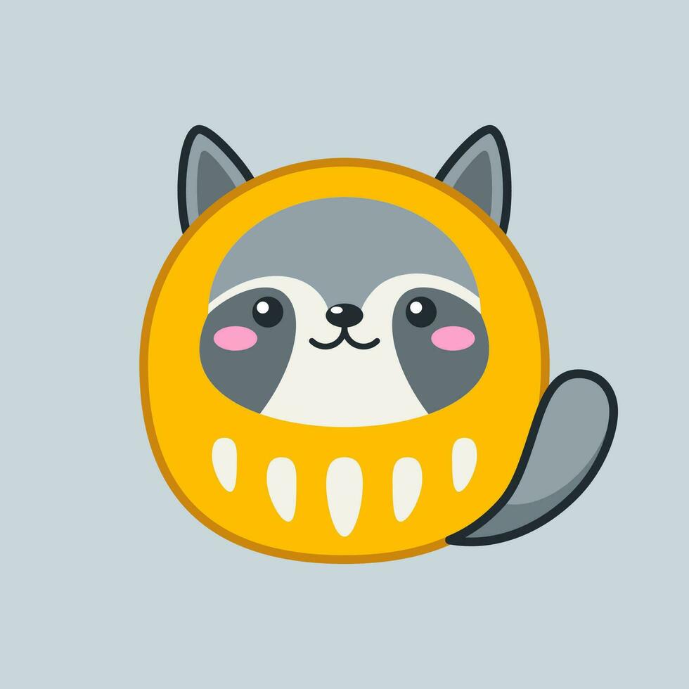 Cute And Kawaii Style Japanese Daruma Doll Raccoon vector