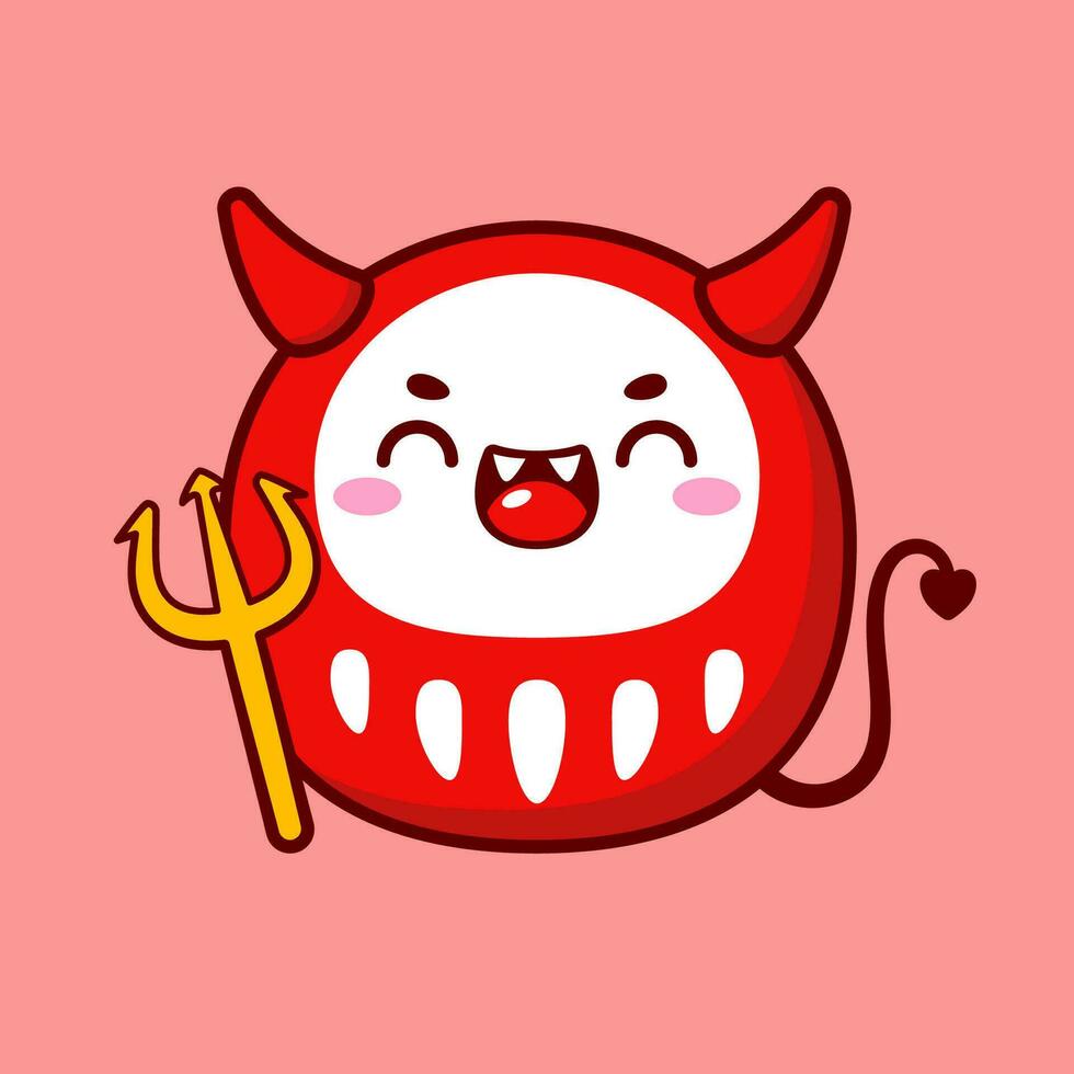 linda y kawaii estilo japonés daruma muñeca rojo diablo vector