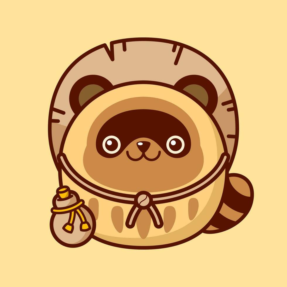 linda y kawaii estilo japonés daruma muñeca tanuki mapache perro vector