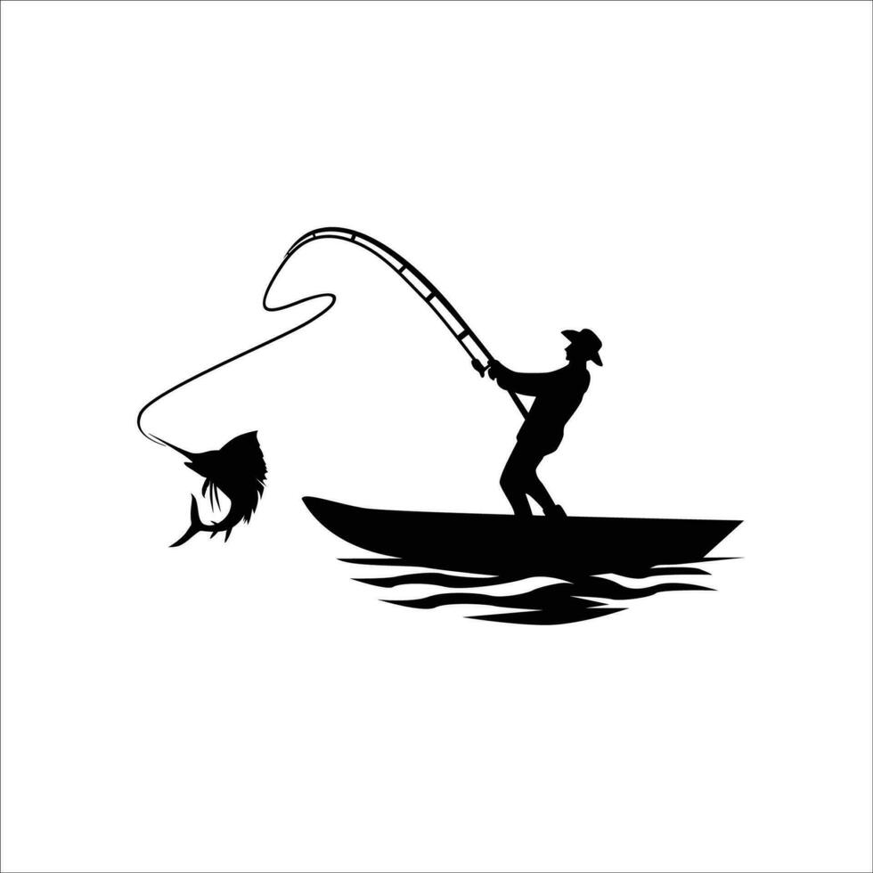 silueta de un pescador en un kayac barco vector
