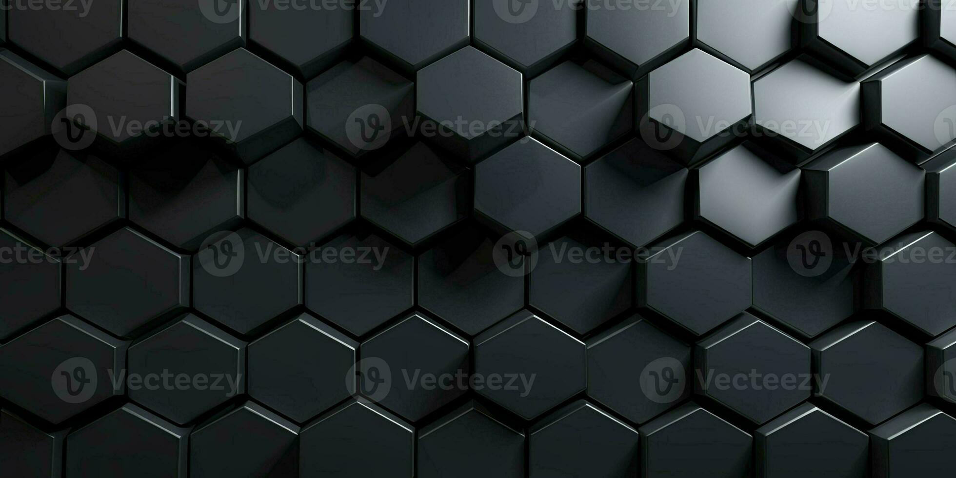 Geometry hexagon background. Futuristic black wall. Abstract background. Generative AI photo