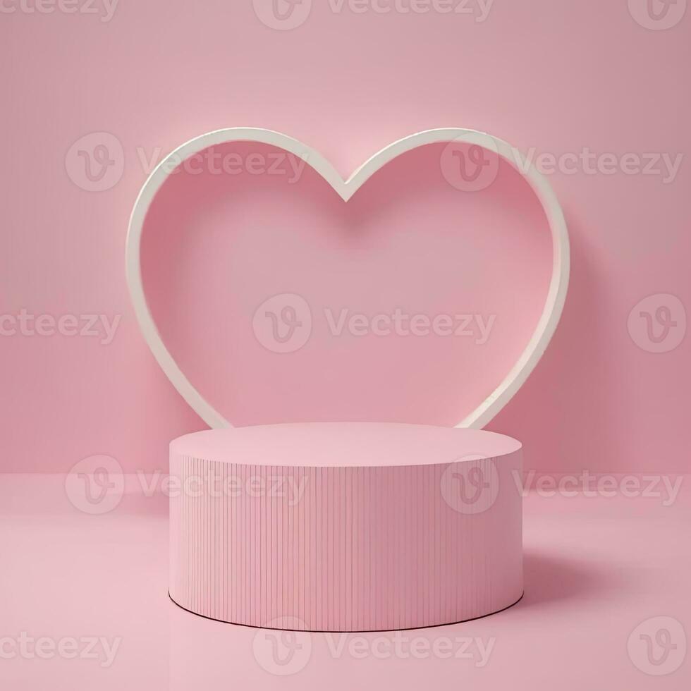 Product display. Pink podium isolated on 3d stage background with heart shape romantic product display minimal concept or love presentation platform stand. Love display. Generative AI photo