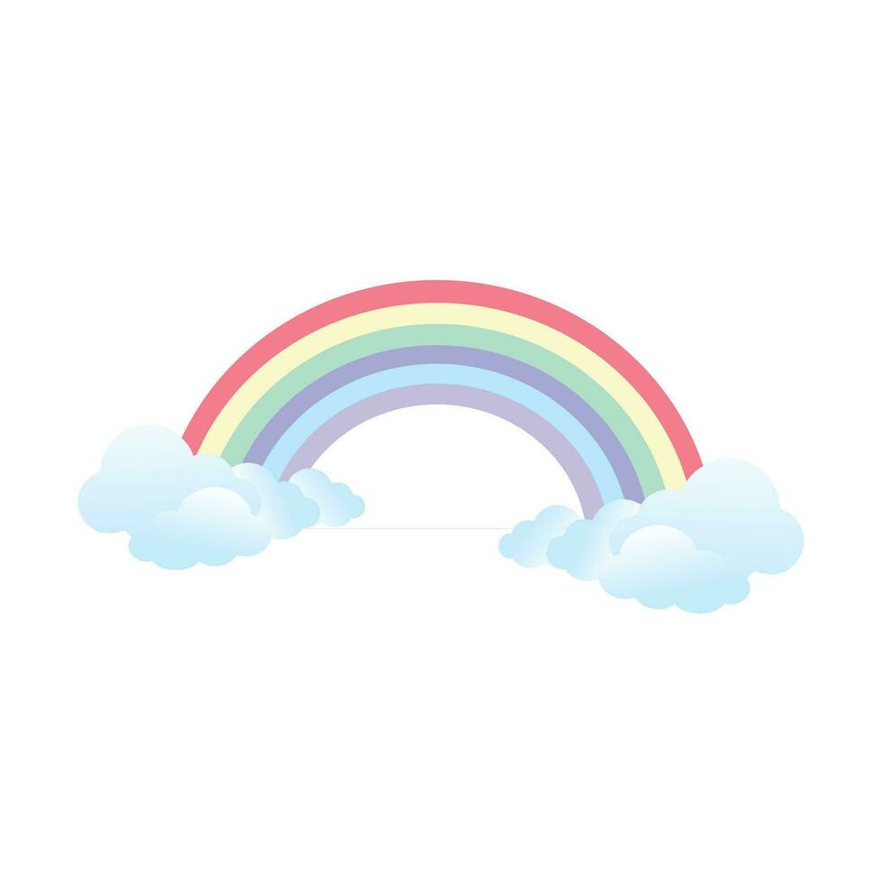 Colorful rainbow with white clouds on White Background vector