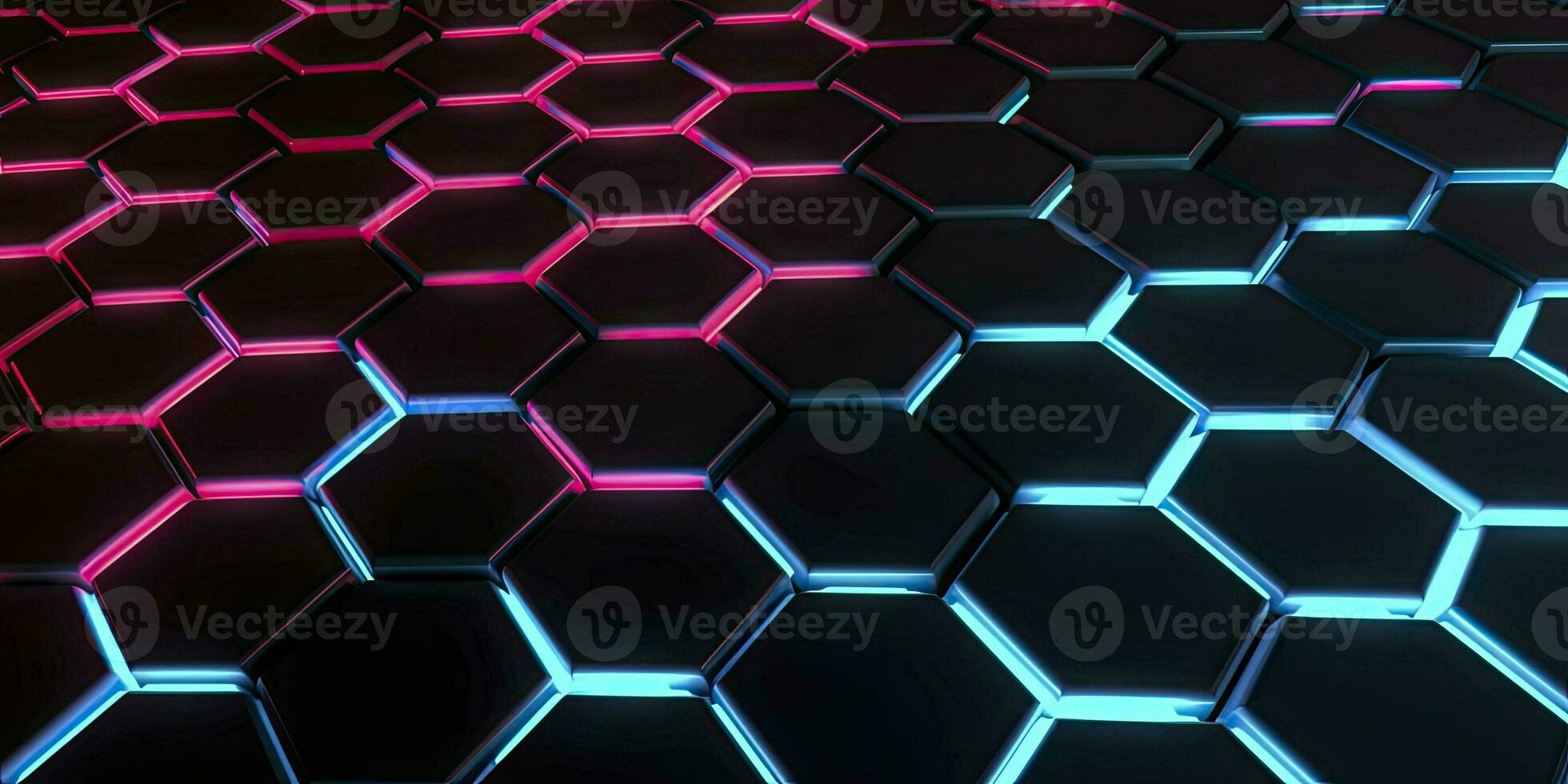 Geometry hexagon. Digital hexagon abstract background. Futuristic neon wall. Abstract background. Generative AI photo