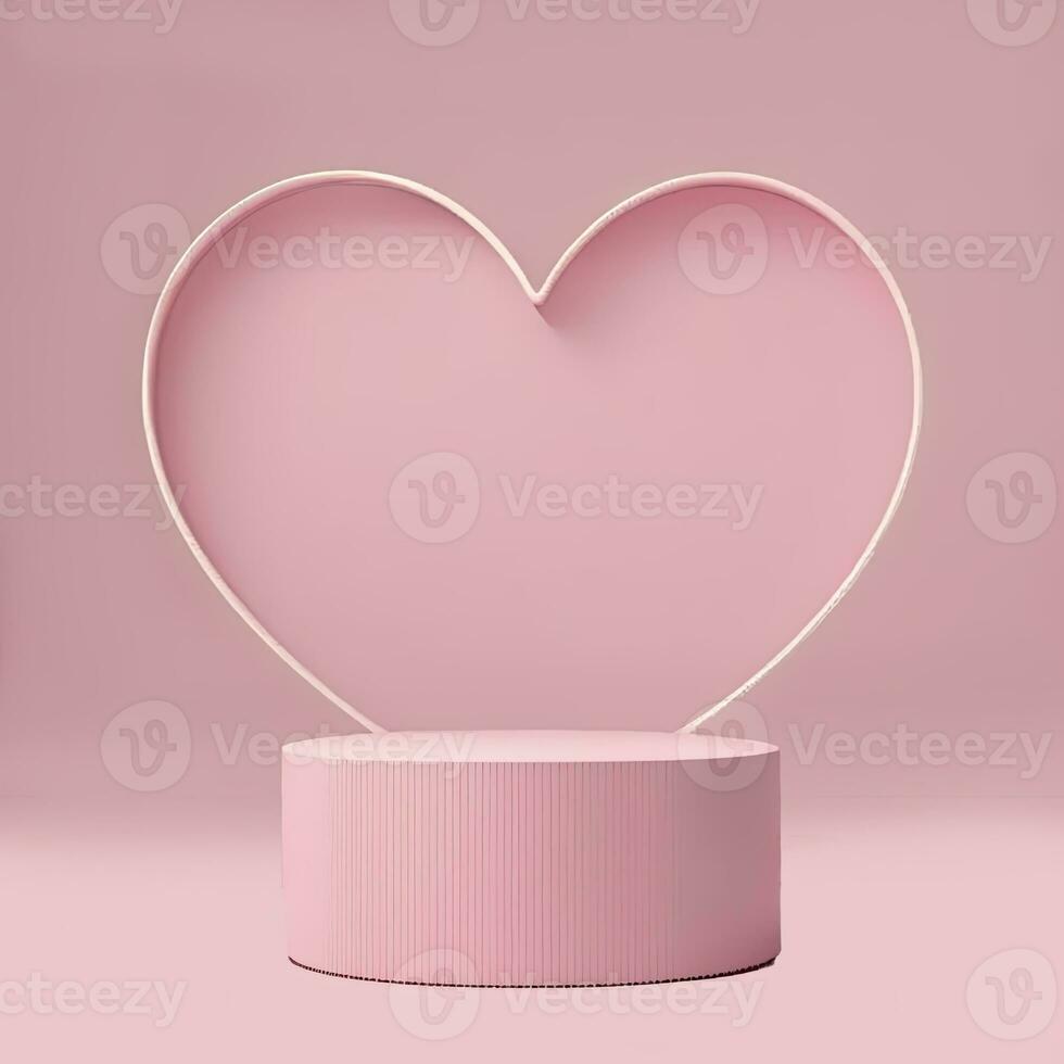 Product display. Pink podium isolated on 3d stage background with heart shape romantic product display minimal concept or love presentation platform stand. Love display. Generative AI photo