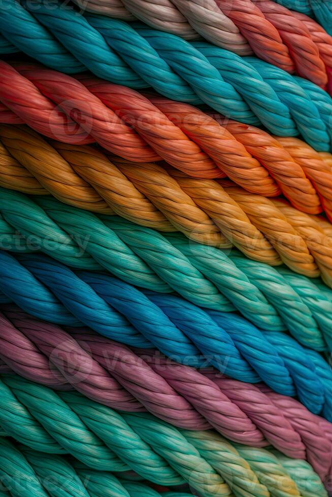 Colorful rope texture background. Backdrop made with ropes, Generative AI photo