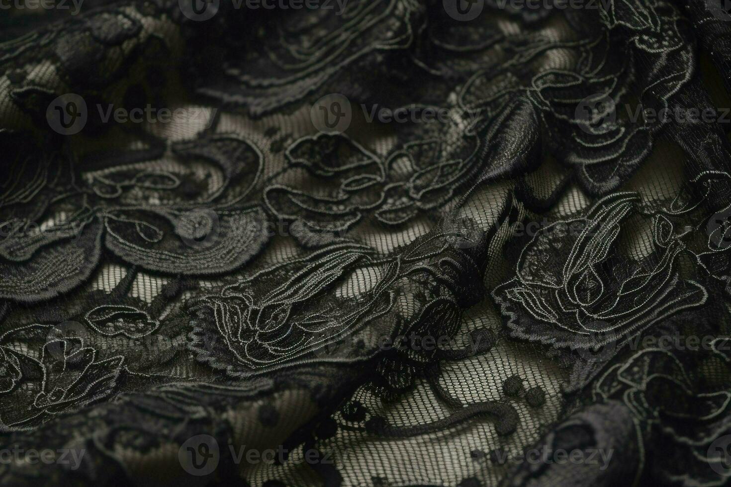 Black lace. Texture of black lace background. Victorian gothic style. Generative AI photo