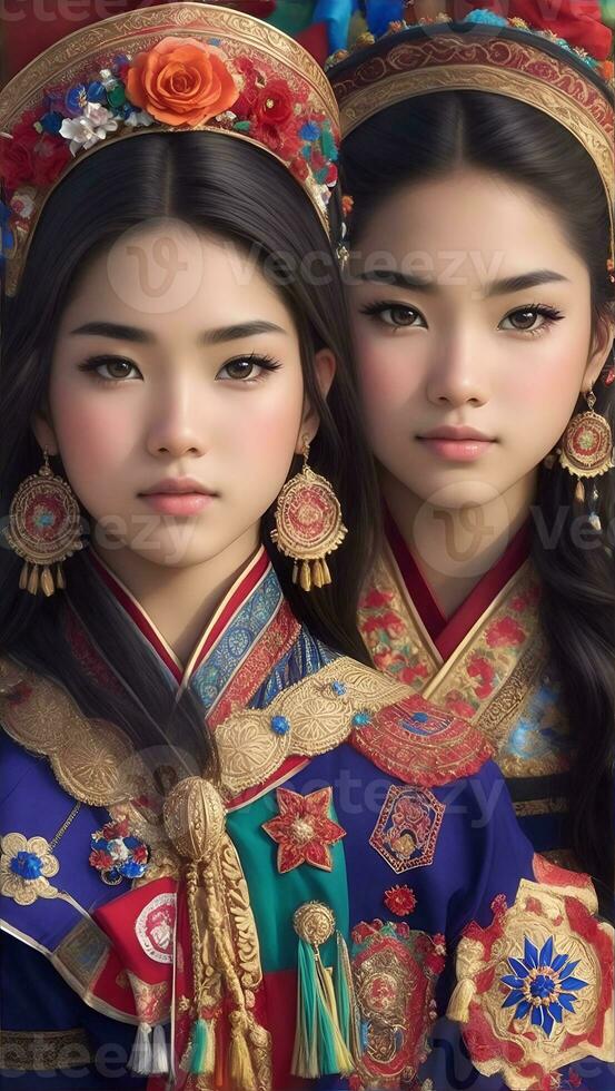 Beautiful Hispanic Heritage Girl, Celebrating Culture Woman Traditional Dress With Makeup, AI Generative photo