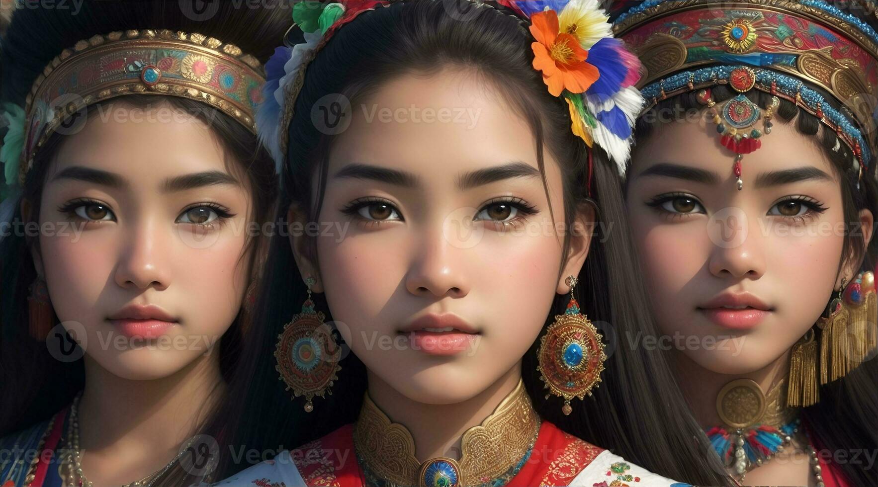 Beautiful Hispanic Heritage Girl, Celebrating Culture Woman Traditional Dress With Makeup, AI Generative photo