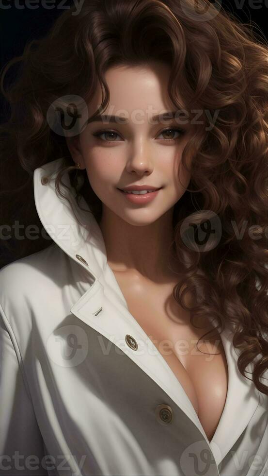 Beautiful Girl Sexy Moden With White Coat, AI Generative photo