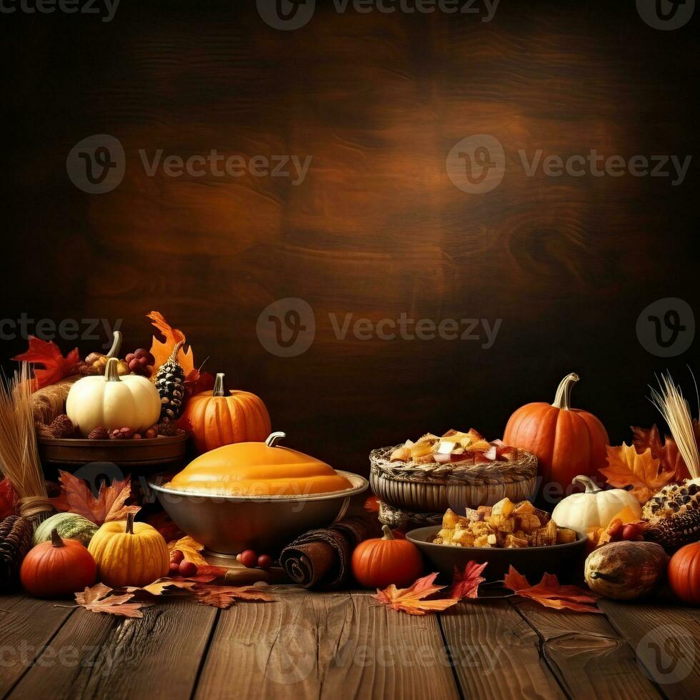 Thanksgiving Day background leafs and pumpkin high quality ai generated image photo