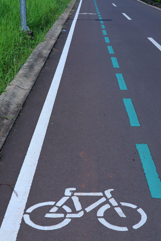 Bike path on the road photo