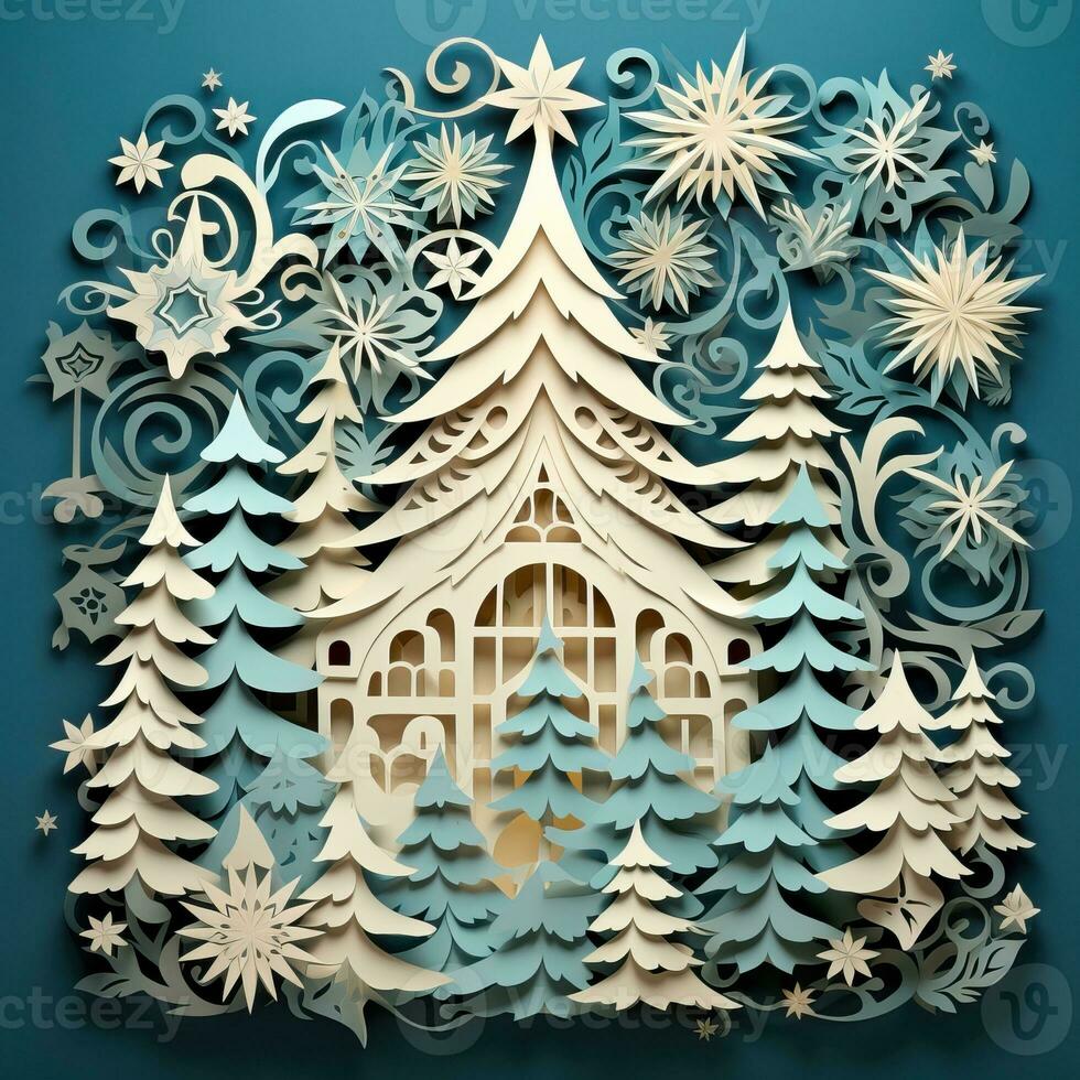 Christmas tree paper cut style high quality ai generated image photo