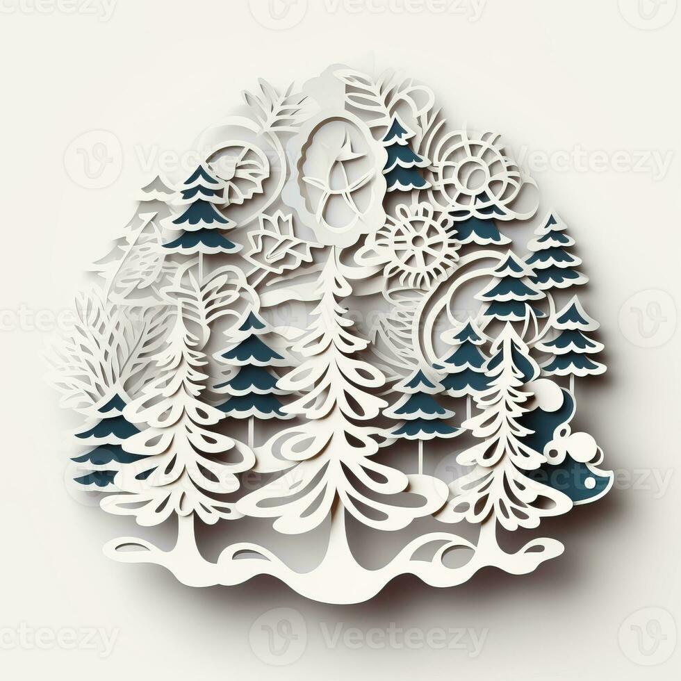 Christmas tree paper cut style white background high quality ai generated image photo