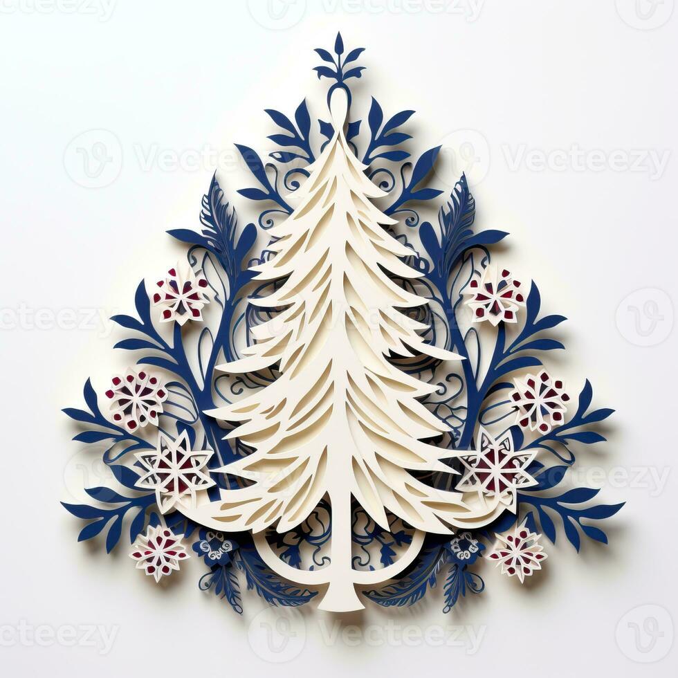 Christmas tree paper cut style white background high quality ai generated image photo