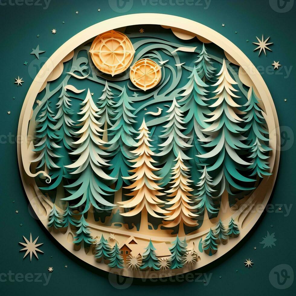 Christmas tree paper cut style high quality ai generated image photo