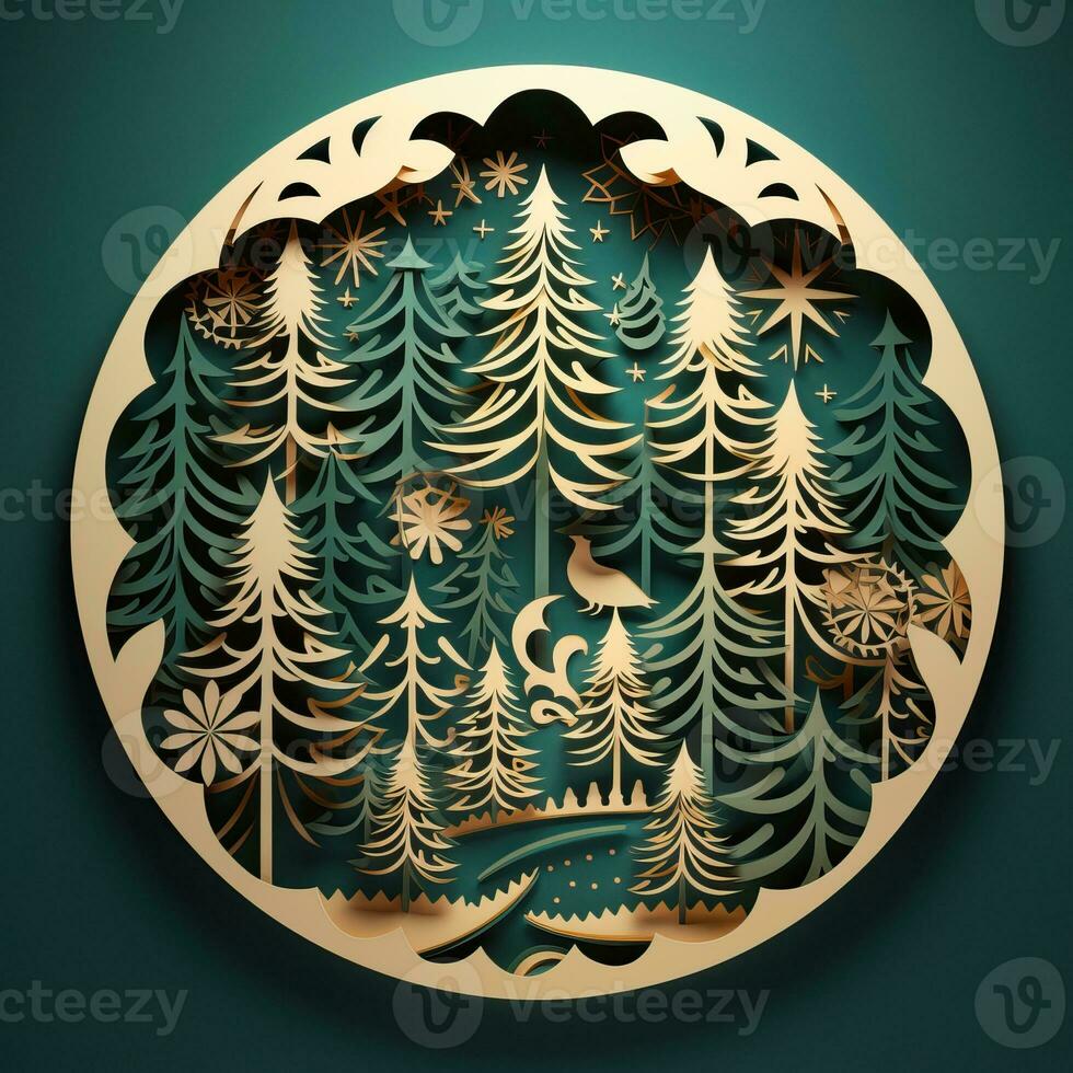 Christmas tree paper cut style high quality ai generated image photo