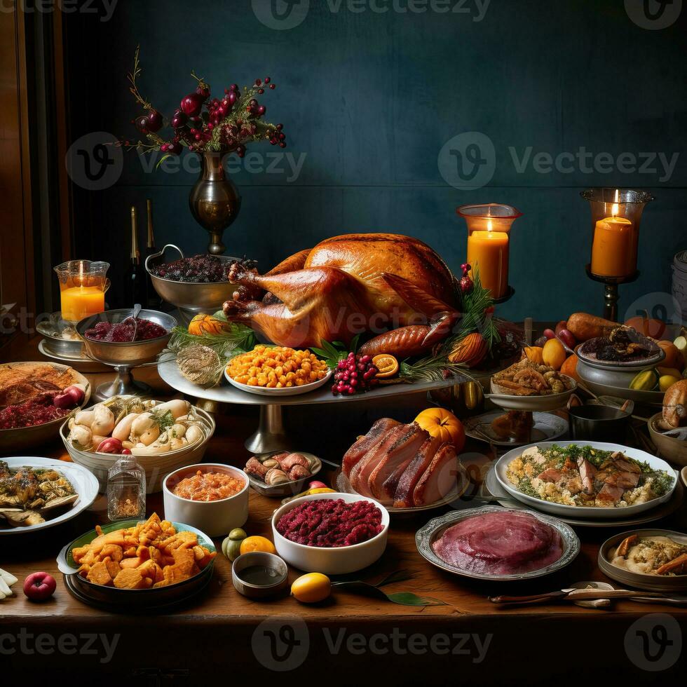 Thanksgiving background with dining table high quality ai generated image photo