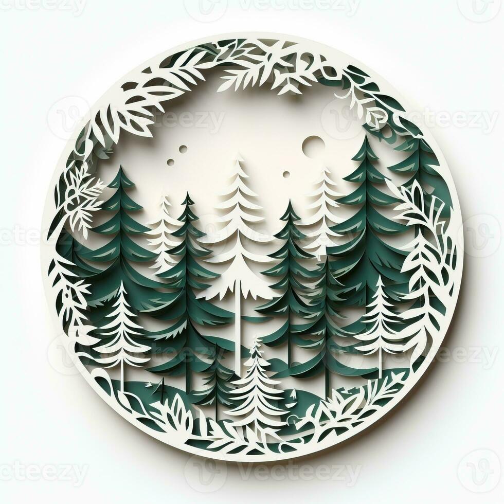 Christmas tree paper cut style white background high quality ai generated image photo