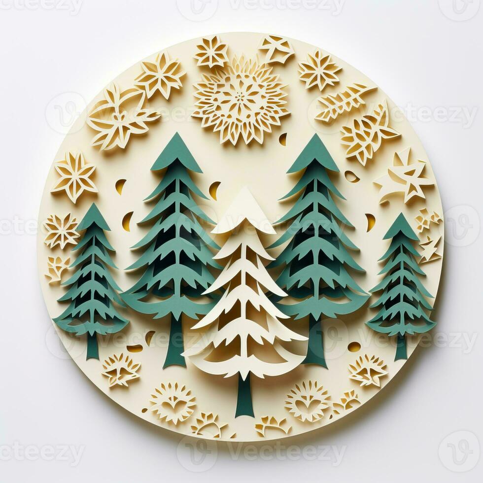 Christmas tree paper cut style white background high quality ai generated image photo