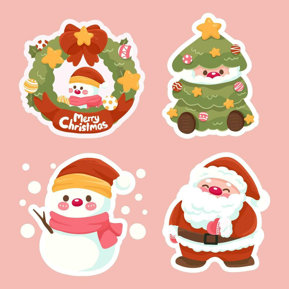 Merry Christmas's elements collection snowman ring tree and Santa Claus free vector