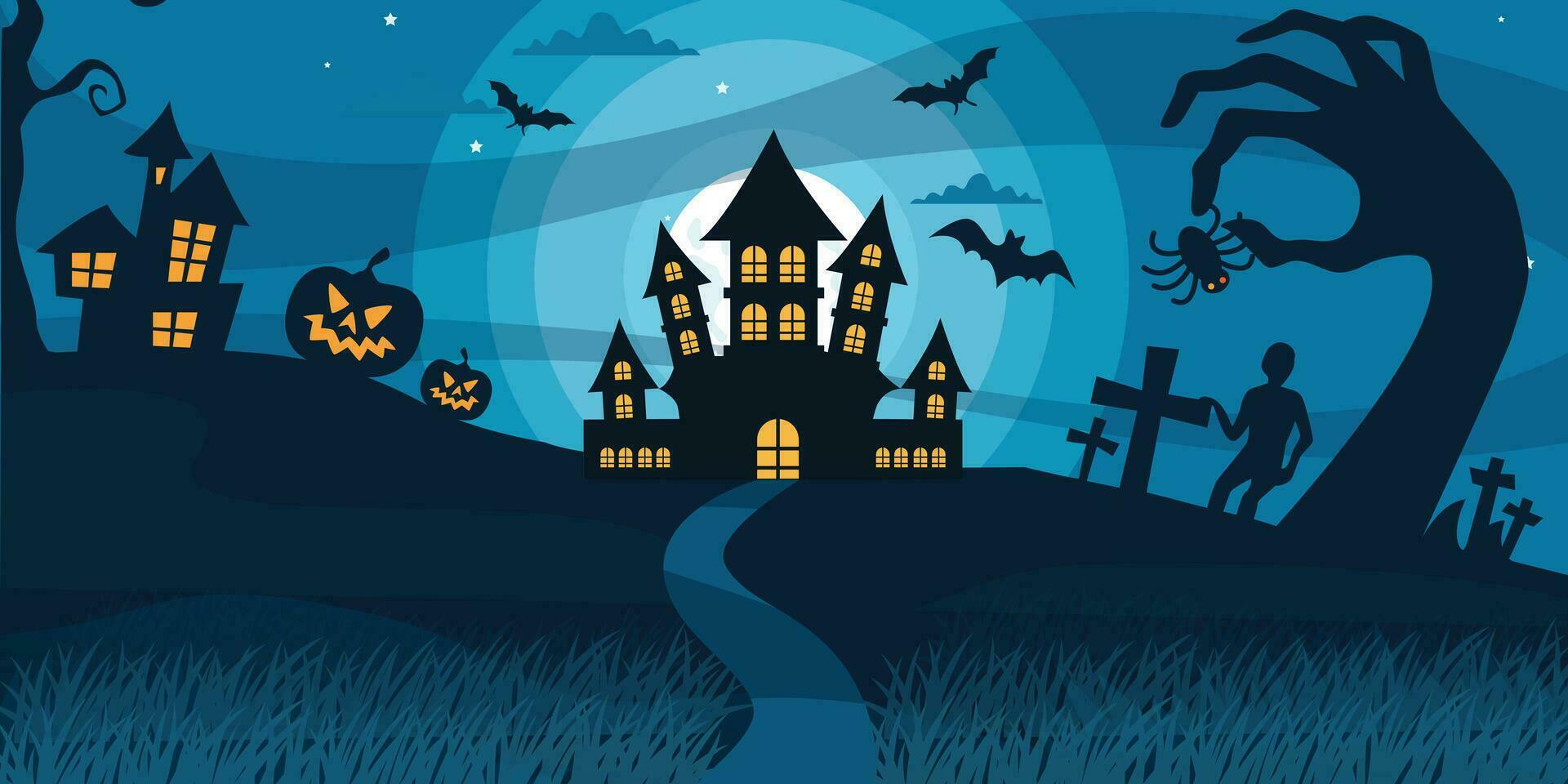 halloween background with pumpkins, halloween social media poster, halloween scene, halloween night with castle, halloween night scene with castle vector