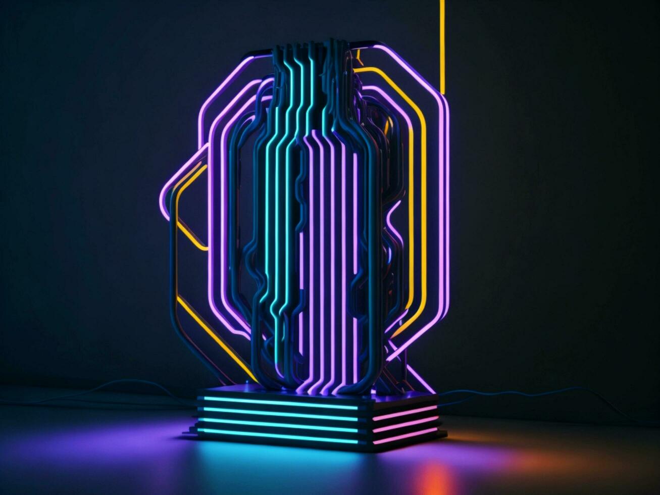 A neon lamp on a dark background futuristic design 3D ai generative photo
