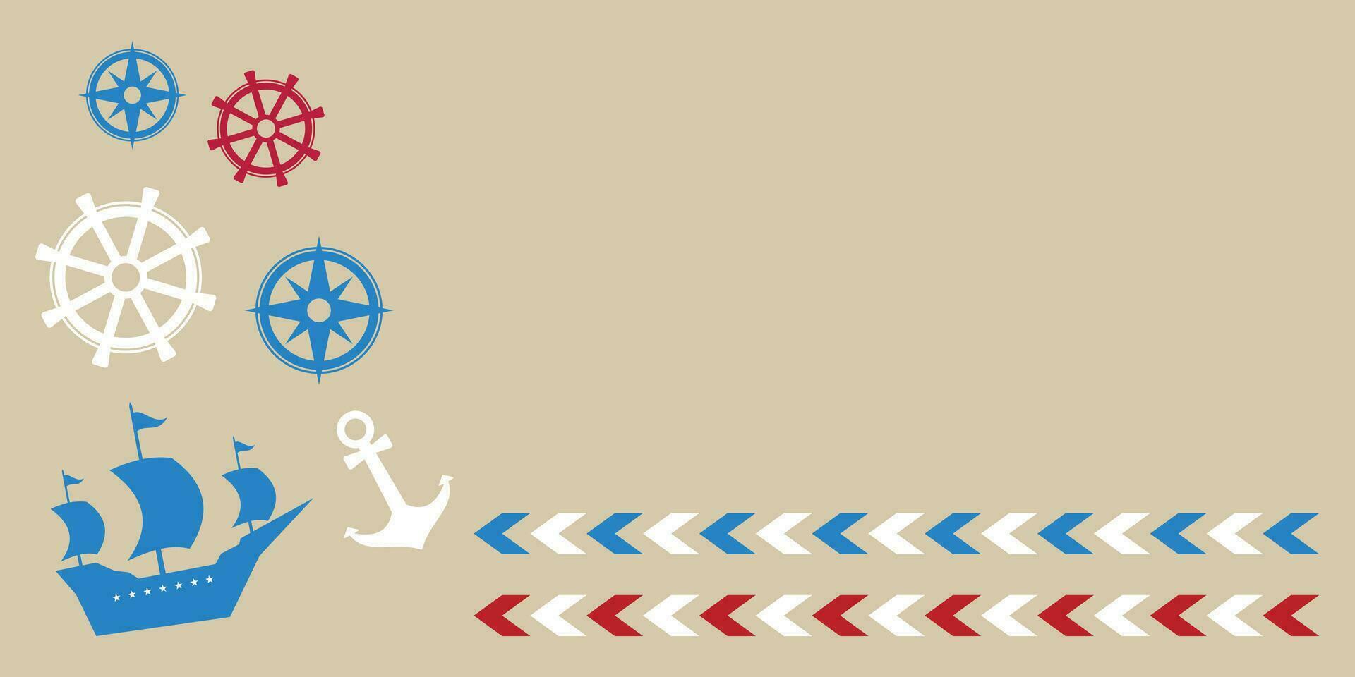 columbus day background with ship silhouette icon, compass and anchor. free space area, vector for banners, greeting cards, posters, web, social media.