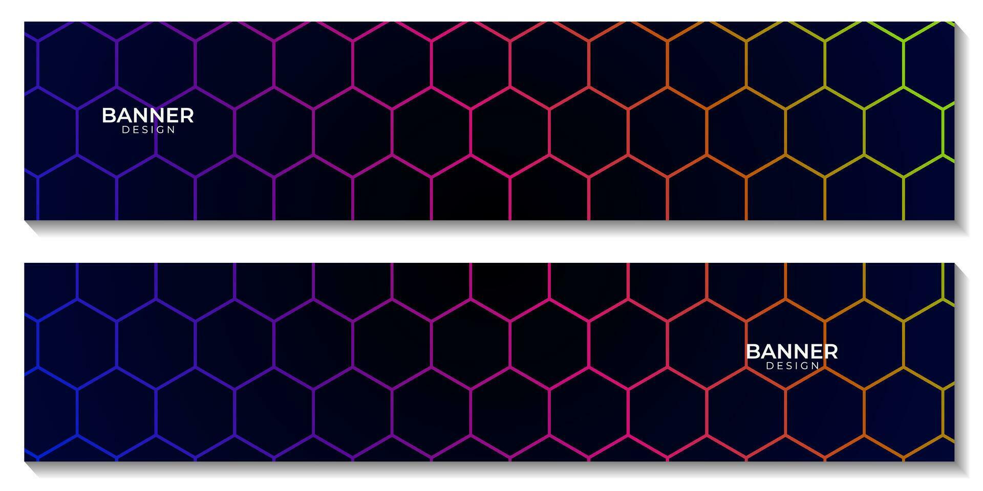set of banner with abstract hexagon colorful with dark background ...