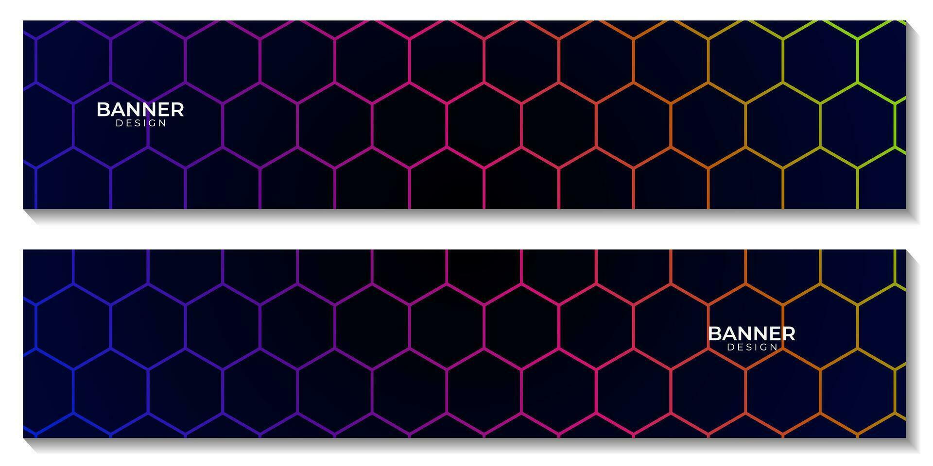 set of banner with abstract hexagon colorful with dark background vector