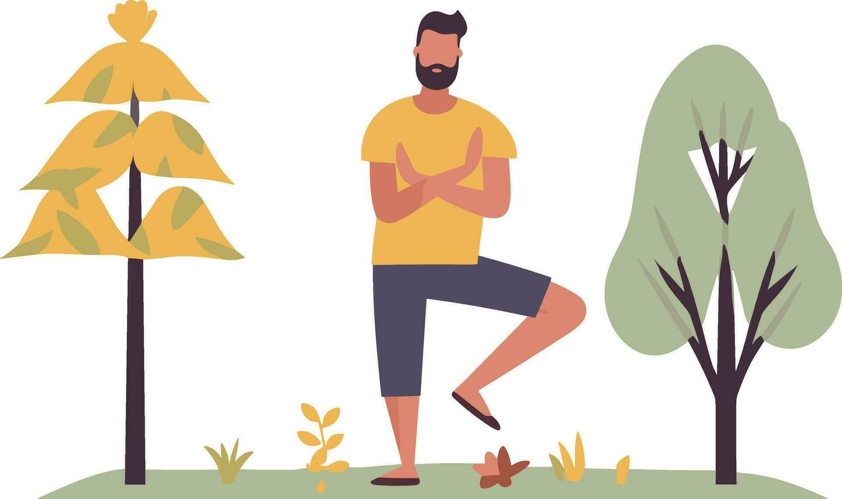 man doing yoga outdoors vector