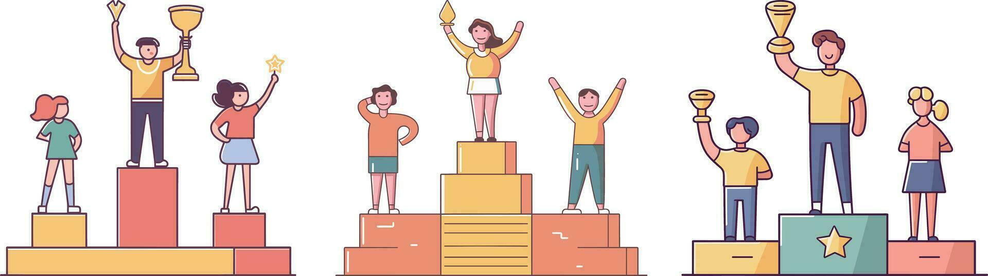 People stand on the podium. Vector illustration in a flat style.