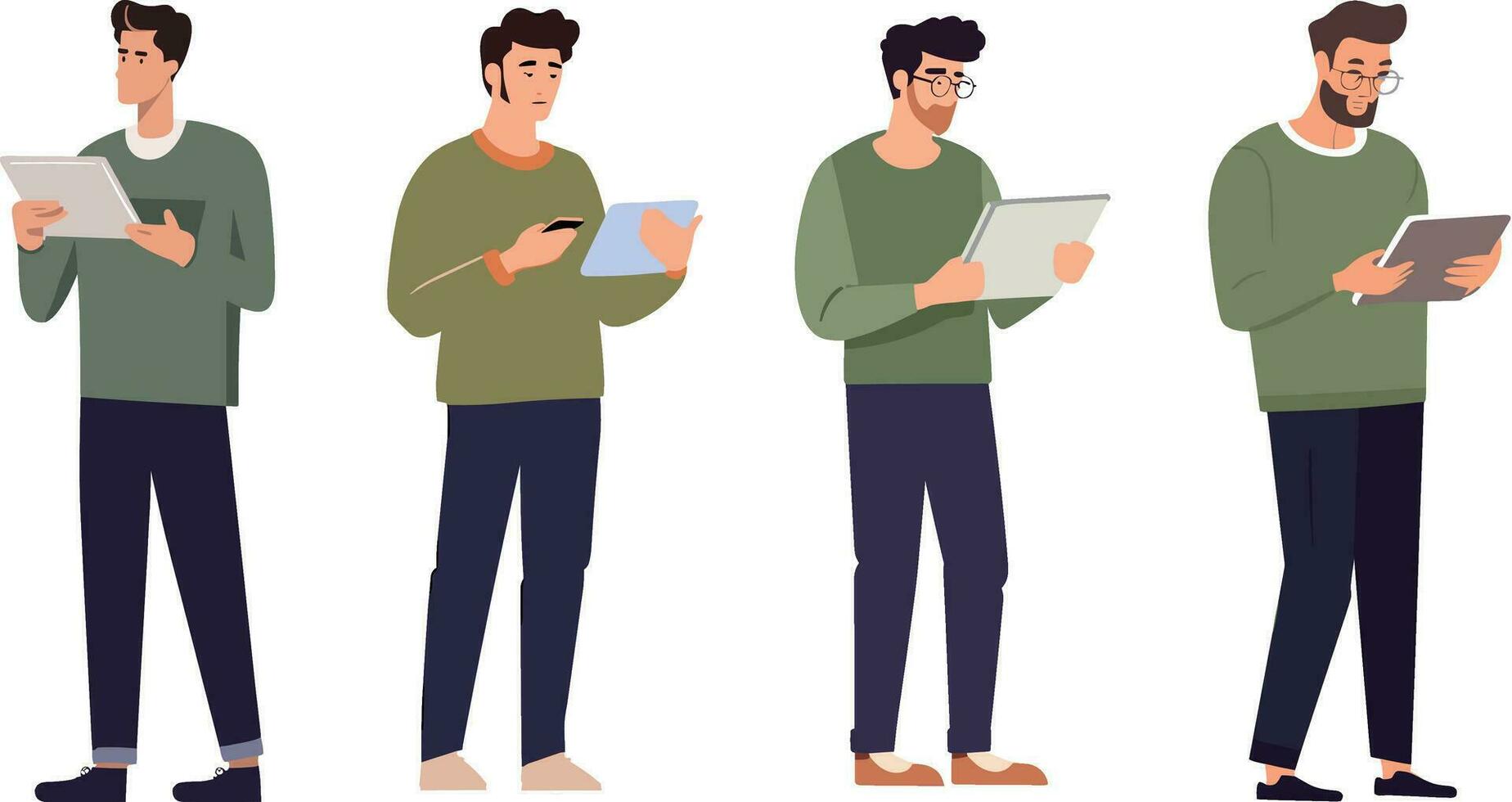 man standing using pad vector illustration