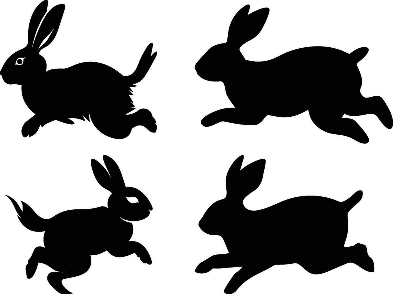 Rabbits in different poses. silhouettes. Vector illustration