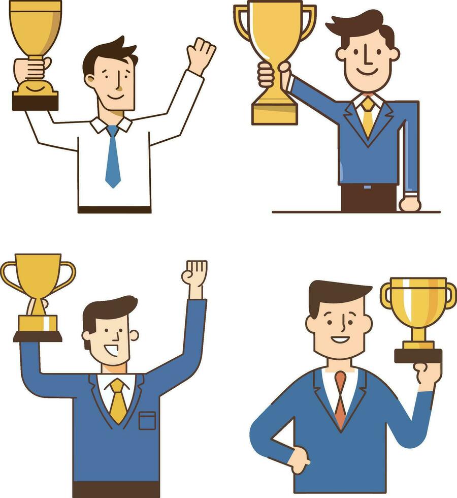 Successful businessman with a trophy. Vector illustration in flat style.