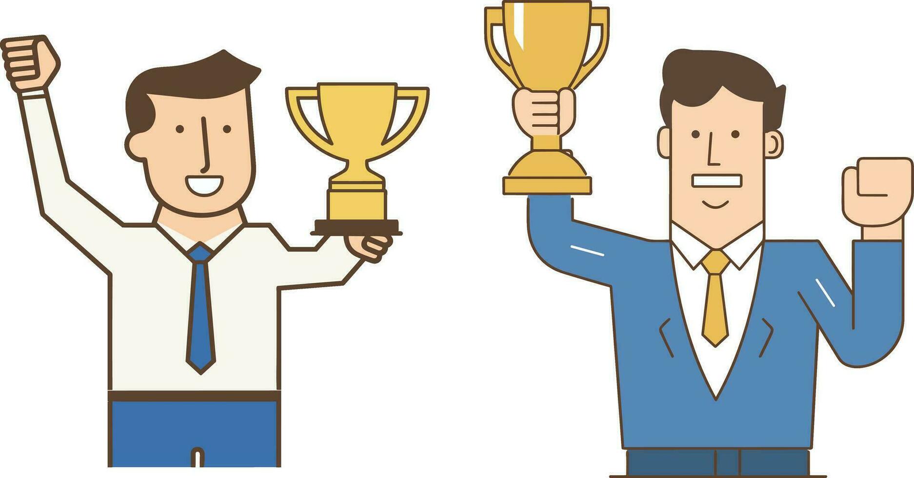 Successful businessman with a trophy. Vector illustration in flat style.