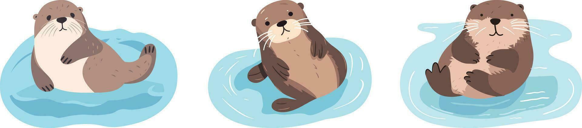 Sea otter floating on the water flat vector illustration, white background , isolated