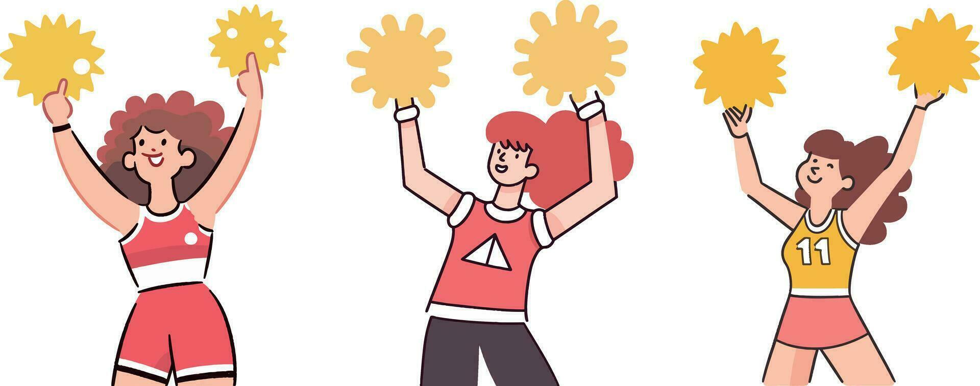 Vector cheerleader is cheerleading with pom poms in her hands supporter cheering for a sport team