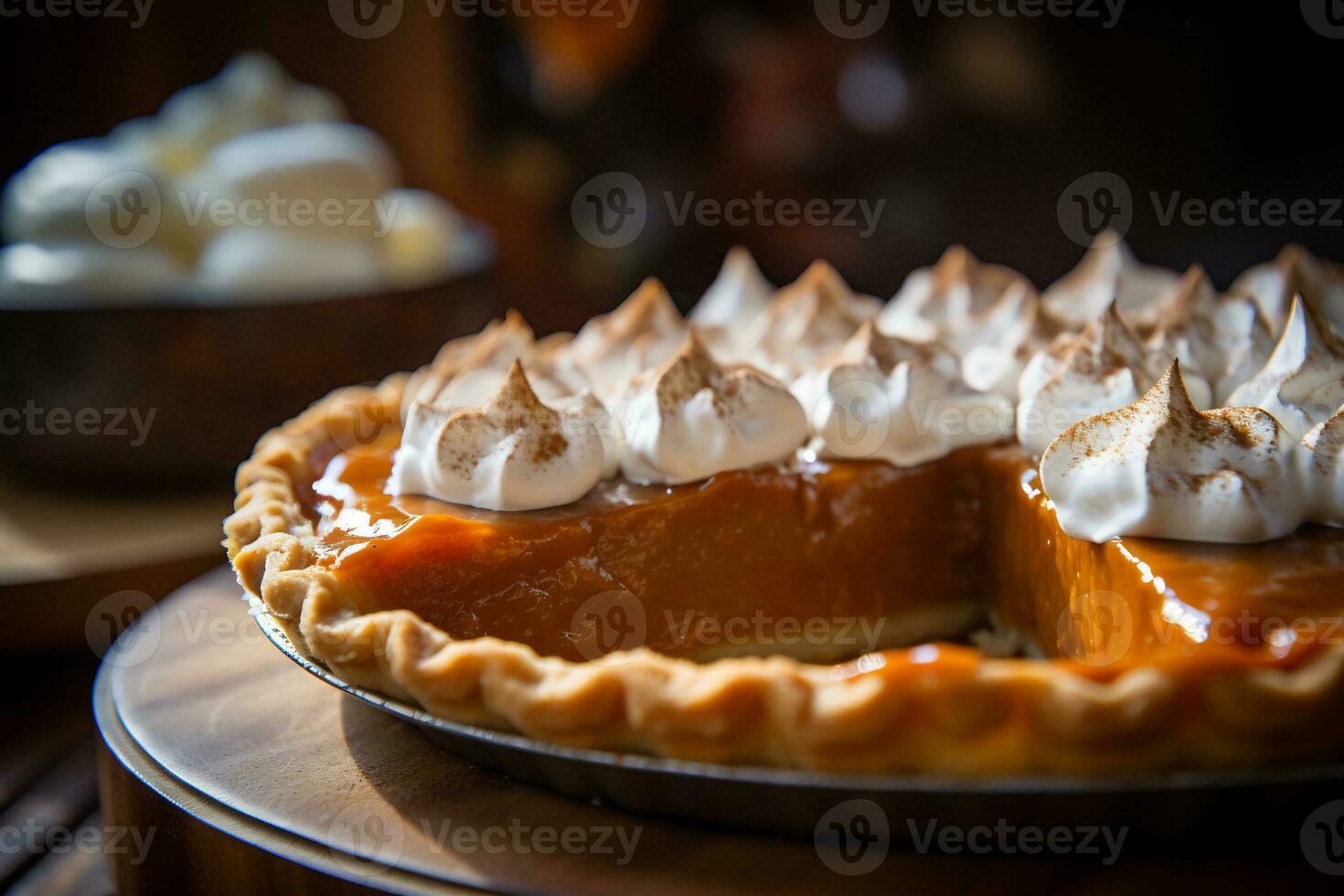 A picture of a close up shot of a delicious pumpkin pie AI Generative photo