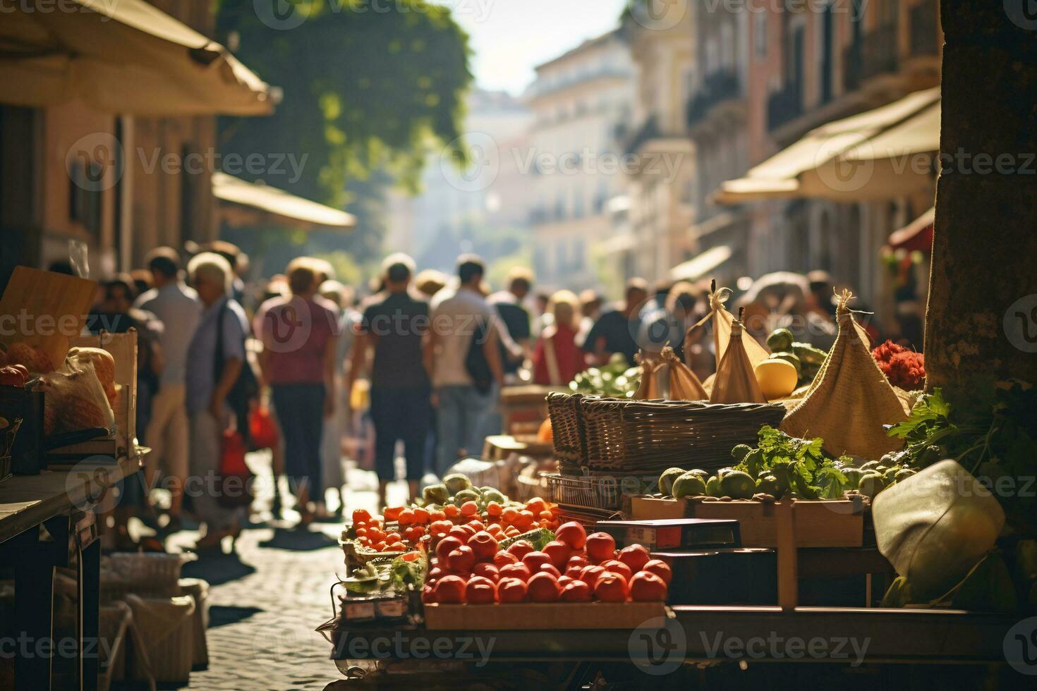 un foto de un bullicioso calle mercado en Roma ai generativo