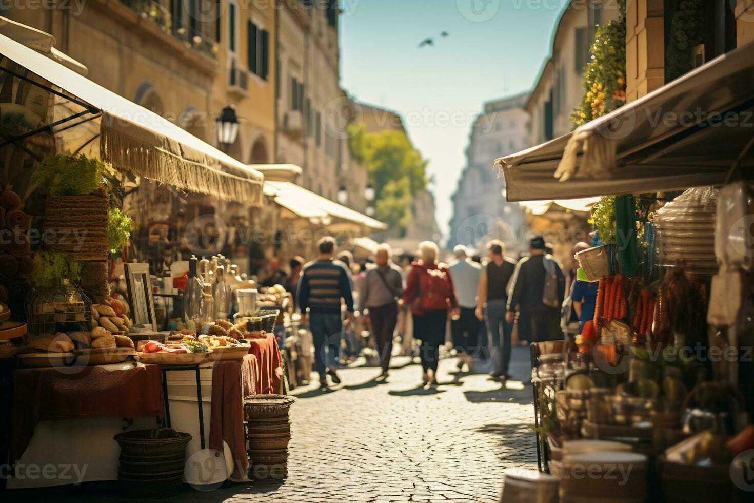 A photo of a bustling street market in Rome AI Generative