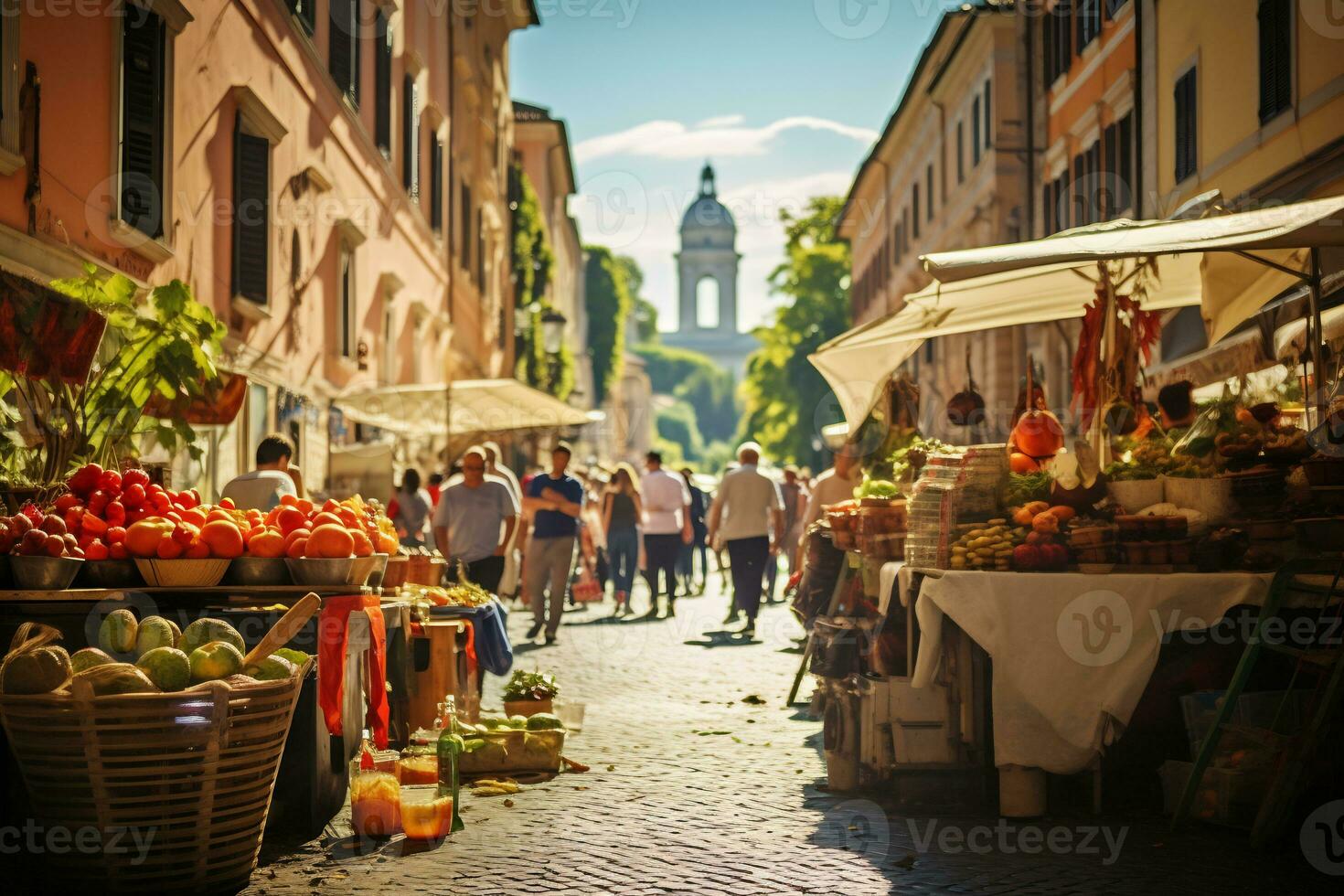 A photo of a bustling street market in Rome AI Generative