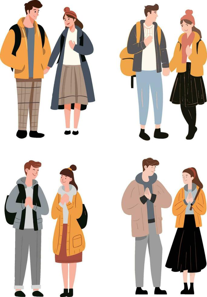 Set of people in winter clothes. Vector illustration in flat style.